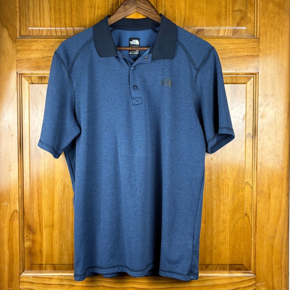 The North Face Mens Lg FlashDry Polo Shirt Navy Blue Textured Short Sleeve